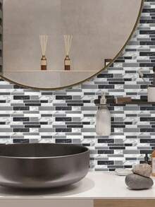 10片装大理石纹理自粘马赛克瓷砖贴纸，经典复古条纹砖纹乙烯基防溅墙贴，4.72英寸 x 9.68英寸，防油浴室厨房DIY不规则陶瓷砖 - 復古 - 查看 6