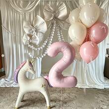 1 Set Einhorn & Fliege Rosa Zahl Ballon Set, enthält 0-9 Folienballons, 10-Zoll Latex Ballons in Hellrosa & Rosa, geeignet für Geburtstagsdekoration, Babyparty, Jahrestag, 1. Geburtstag Hintergrund, Hochzeitshintergrund, Fotografie Requisiten - Übersicht 4