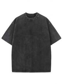 100% Cotton Ombre, Vintage Y2K Style, Black Washed With Print - Short Sleeve, Cosmic Demon Rise, Suitable For All Seasons, Machine Washable, Urban And Versatile Style, Cosplay. - Black - View 3
