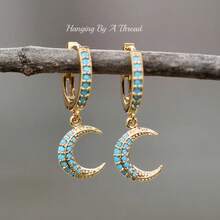 Vintage Elegant Moon-Shaped Pendant Copper Women's Earrings, Blue Tone Romantic Style, Suitable For Daily Wear, Party And Banquet - Gold - View 1