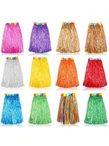 6 pièces/3 pièces Jupe Hula hawaïenne de couleur aléatoire, jupe en herbe hawaïenne, décoration d'anniversaire, fournitures de fête, fête de plage tropicale, décoration de fête de festival, danse de fête à thème tropical, fournitures de décoration de fête pour adultes femmes hommes jupe tropicale élastique à hibiscus, longueur 30 cm, colorée pour l'été, convient pour la fête, la représentation, la danse hawaïenne, la fête hawaïenne - multicolore - Voir 7
