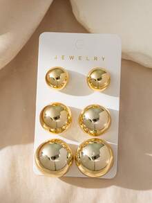 6-12pcs Fashion Elegant Gold & Silver Metallic Ball Stud Earrings, Suitable For Women's Daily Wear And Gifts, Women's Earring Set (Lightweight CCB Material) - Gold + Silver - View 9