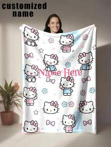 SANRIO 1pc Customized Hello Kitty Theme Blanket, Can Customize Personal Name, With Hello Kitty As The Main Character, Overall Style Is Cute And Sweet - Soft And Comfortable, Machine Washable, Digital Printed Polyester Fabric Throw Pillow, Suitable For Sofa, Bed, Travel, Camping, Living Room, Office, Seat - Suitable As A Gift For Family And Friends - Multicolor - View 17