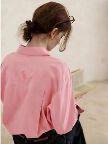 Women's Spring/Summer Embroidered Back Versatile Commuter Casual Long Sleeve Blouse - Red - View 2
