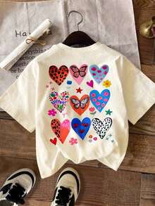 DrmWander Women's Graphic T-Shirt With Pink Heart For Holiday, Spring And Resort Wear 100% Cotton - Apricot - View 4