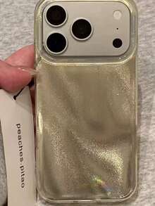 1pc Shiny Sequin Asymmetrical Wavy Pattern Glossy IMD Phone Case, Suitable For IPhone 17 Pro Max, 17 Pro, 16 Pro Max, 15 Pro Max, 14 Pro Max, 13 Pro Max, 16, 15, 14 Plus, 13, 12 Pro, 11, Cute Shiny Soft Protective Cover, Fashionable Y2K Girl Gift - Champagne - View 3