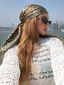 1 chiếc khăn vuông 90cm họa tiết da báo thời trang dành cho nữ, khăn trùm đầu đa năng chống nắng, thích hợp dùng hàng ngày, sử dụng được quanh năm. - cà phê - Xem 1