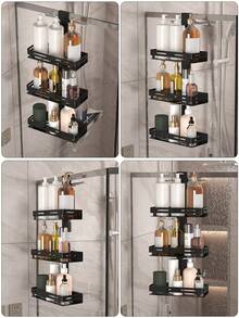 1 Giá đựng đồ dùng nhà tắm dễ lắp đặt, một/hai/ba tầng - Chất liệu kim loại, không cần khoan, treo trên cửa phòng tắm, dùng để đựng dầu gội, dầu xả và các sản phẩm chăm sóc da, phù hợp cho phòng tắm và gia đình, phụ kiện phòng tắm. - màu đen - Xem 4