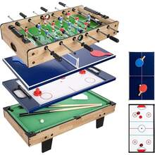 BREEZEE Mesa Multijuegos 4 en 1, Tamaño Portátil, Mesa Futbolito, Mesa de Billar, Mesa de Hockey de Aire y Mesa de Pong, Mesa Multijuegos para Adultos Y Niños con Juegos Intercambiables - 1 - Ver 1