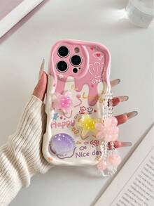 Cartoon Colorful Starfish & Shell Decor Painted Oil Ripple Edge Protective Case With Chain, Compatible With Iphone 17/17 Pro/17 Pro Max, 16/16 Pro Max, 15, 14, XR/7/8, 15 Pro Max, 13, 14, 11, Soft Shock-Proof Painted Case For Redmi Phones - Multicolor - View 3
