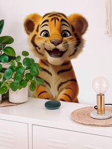 1 pieza Lindo adhesivo de pared de mapache y tigre, decoración removible para guardería, habitación de niños, dormitorio, escuela - 1PC - Ver 6