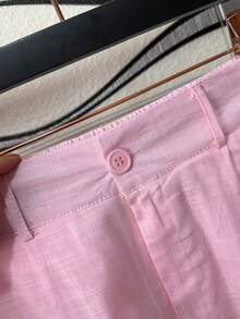 Linen Shirt And Shorts Set (2 Pieces) - Light Pink With Pockets - View 6