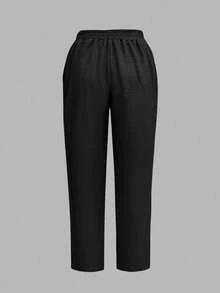 Pantalones elegantes y casuales de moda para mujer con bolsillos oblicuos y detalles de botones, adecuados para el uso diario - negro - Ver 2