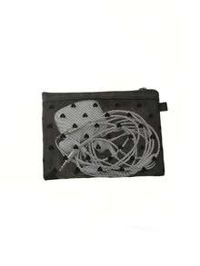 1pc Flocked Heart Mesh Cosmetic Bag, Transparent Coin Purse, Portable Electronics/Earphone Organizer - Black - View 4