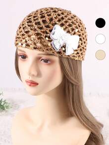 1pc Women's Fashion Hollow Crochet Sequin Beanie, Suitable For Everyday Wear - Straight Pullover Hat - View 18