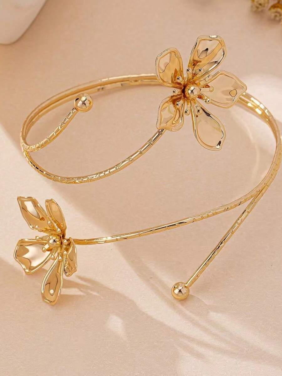 Vintage Elegant Tropical Floral Bracelet Arm Band - Gold - View 1