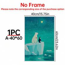 A Polar Bear And Penguin Art Print, A Whimsical Winter Painting, Lovely Animal Friendship Wall Decor, Blue Night Sky Christmas Home Decoration, Nursery Wall Art. - Multicolor - View 16