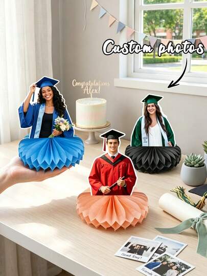 1pc Custom Photo Graduation Honeycomb Centerpiece Personalized Grad Photo Table Decor,Graduation Honeycomb Stand,Centerpiece 3D Honeycomb Table For Grad Party