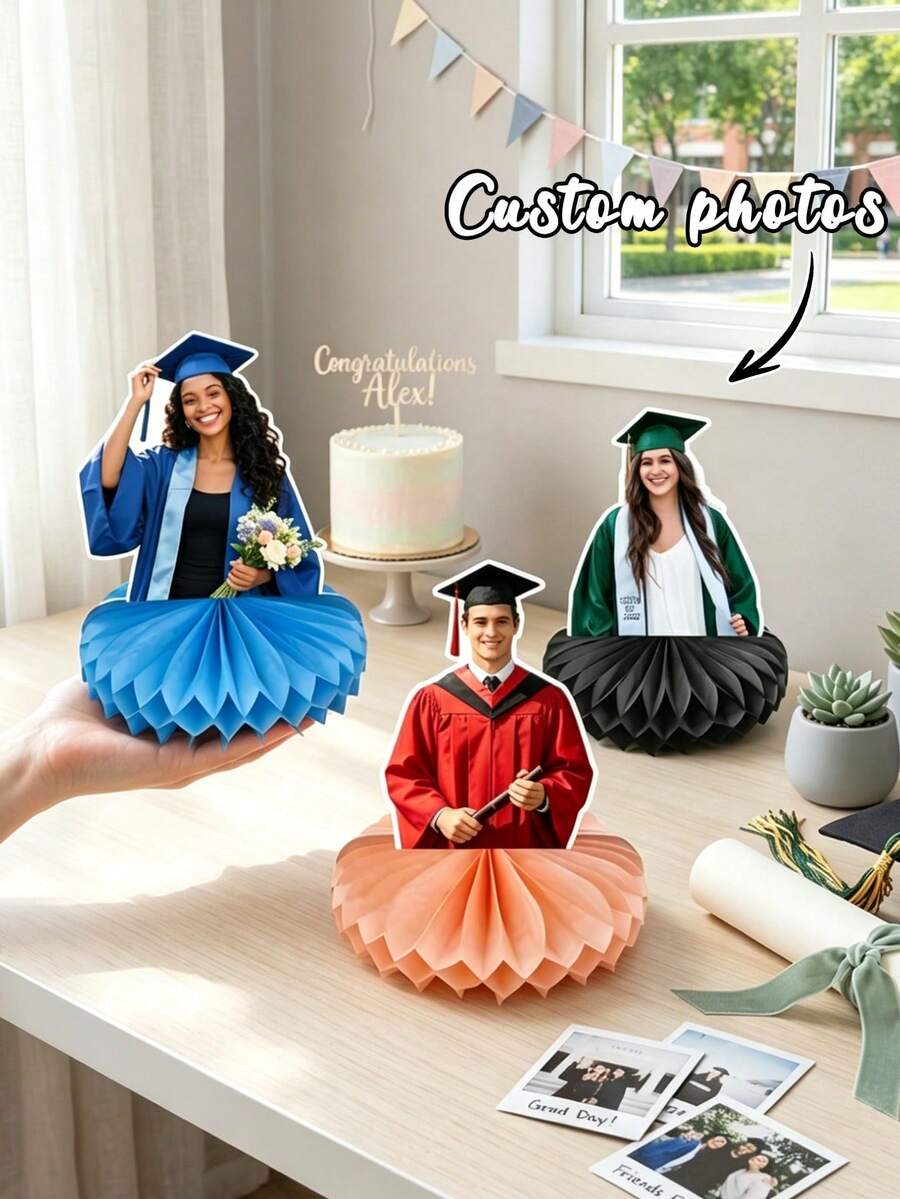 1 buah Hiasan Meja Sarang Lebah Kustom untuk Foto Wisuda, Dekorasi Meja Foto Wisuda yang Dipersonalisasi, Dudukan Sarang Lebah Wisuda, Hiasan Meja Sarang Lebah 3D untuk Pesta Wisuda - MultiWarna - View 1