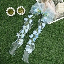 1. 铃兰郁金香发夹，配超大雪纺蝴蝶结 - 精致飘逸的发饰，春夏度假的完美之选，爪夹式发夹 - 彩色 - 查看 2