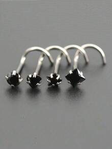 Bộ 4 chiếc khuyên mũi đa năng thời trang hình tròn, ngôi sao năm cánh, trái tim, hình vuông đính đá Cubic Zirconia, khuyên môi, khuyên tai vành tai, đường kính dây 0.8x7mm, thanh cong bằng thép không gỉ, trang sức xỏ khuyên cơ thể nữ, khuyên mũi, khuyên vách ngăn mũi. - Bộ 4 chiếc kẹp mũi Bent Rod - Xem 9