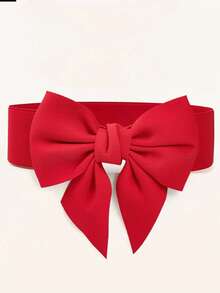 1件装女士蝴蝶结弹力腰带休闲连衣裙配饰 - 紅色 - 查看 6
