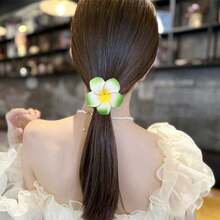 鸡蛋花发夹花环项链头带腕带夏威夷派对用品，适合女性海滩婚礼 - 彩色 - 查看 2
