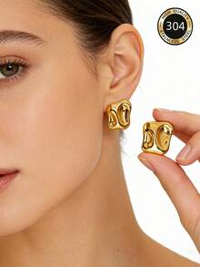 1 Pair Geometric Fashionable Elegant Women's Luxury Stainless Steel Earrings, Suitable For Daily Wear All Year Round, Mother's Day Gift - Gold - View 8