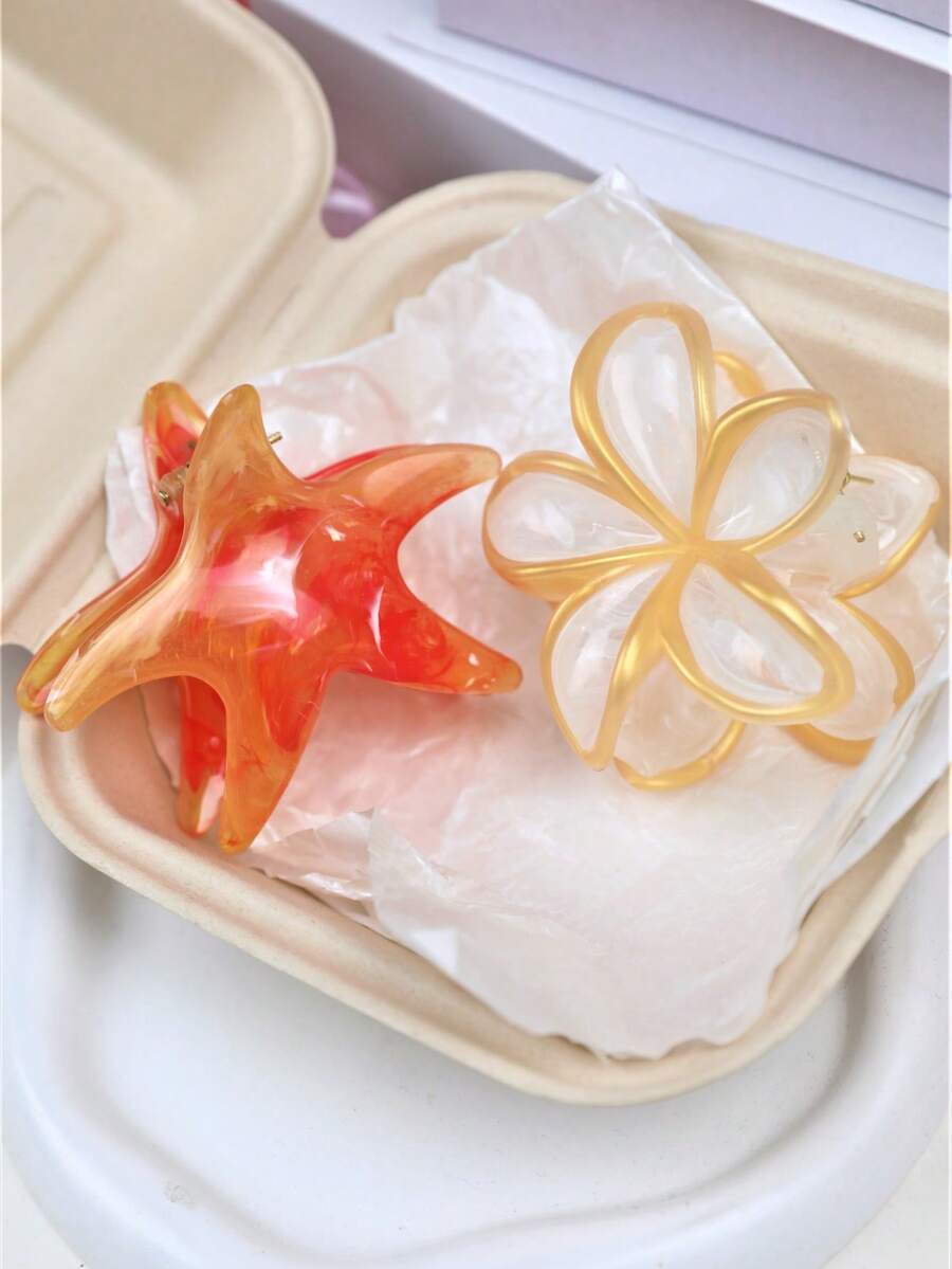 2/1 Pinze per capelli con fiore a gradiente di grandi dimensioni, design minimalista ed elegante, adatte per acconciature raccolte, uso casual o viaggi, con fermaglio a fiore da 8 cm/3,15 pollici e fermaglio a stella marina da 9 cm/3,54 pollici, accessori multifunzionali per styling durante viaggi e vacanze, accessori fotografici per spiaggia estiva, adatti per accessori per capelli da indossare quotidianamente, festival, feste - Multicolore - Visualizzare 1
