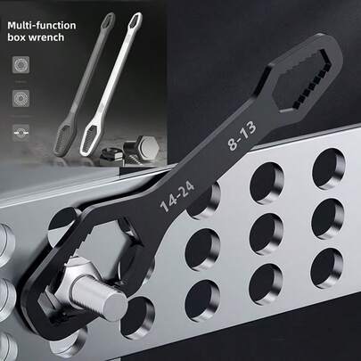 1pc 2.8mm Thick Multipurpose Black Spanner Wrench, Suitable For 8-24mm Self-Adjusting Wrench, Durable Steel Manual Tool For Automotive, Motorcycle, Bicycle, Home And Engineering Maintenance/Automotive Repair, Compact Super-Hard Steel Adjustable Wrench For Automotive Factory And Home Repair