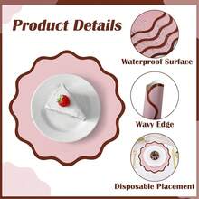 20Pcs Pink Scalloped Paper Placemats Disposable Waterproof Table Round Place Mat 13.5 Inch Stain Proof Kitchen Dining Decor For Christmas Birthday Wedding Tea Party - Pink - View 4