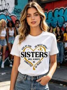 100% cotton Camiseta para Hermanas "Juntas o a Kilómetros de Distancia", Camiseta para Viaje de Hermanas , Conjunto a Juego para Vacaciones de Hermanas, Camisetas para Viajes de Fin de Semana para Hermanas, Camiseta a Juego para Hermanas - Blanco - Ver 6