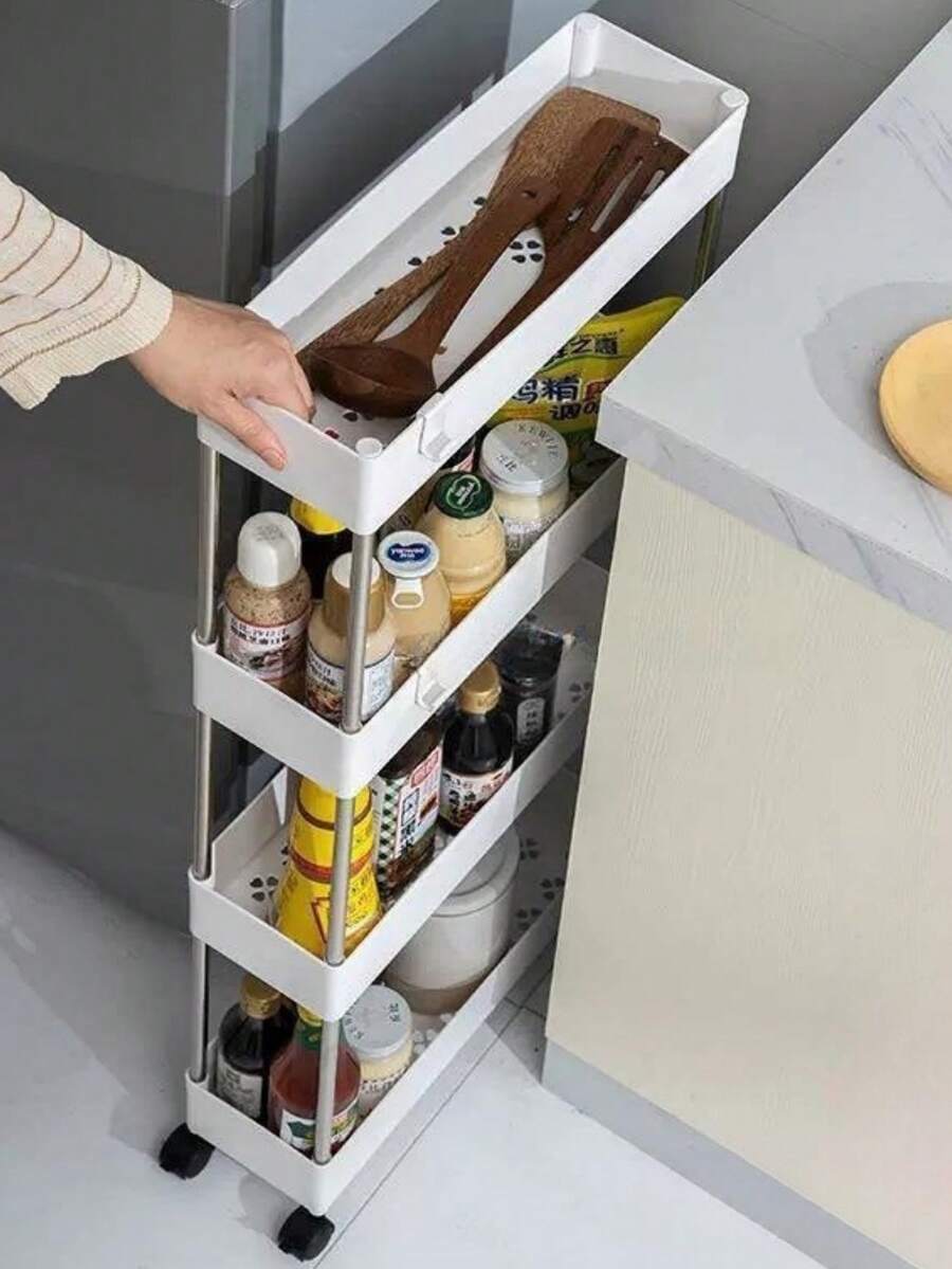 1pc Bathroom Rolling Storage Cart, Multi-Layer Plastic Organizer Rack, Multi-Function Mobile Storage Solution, Movable Shelving Unit With Wheels For Bathroom Kitchen Bedroom Laundry Room Space
