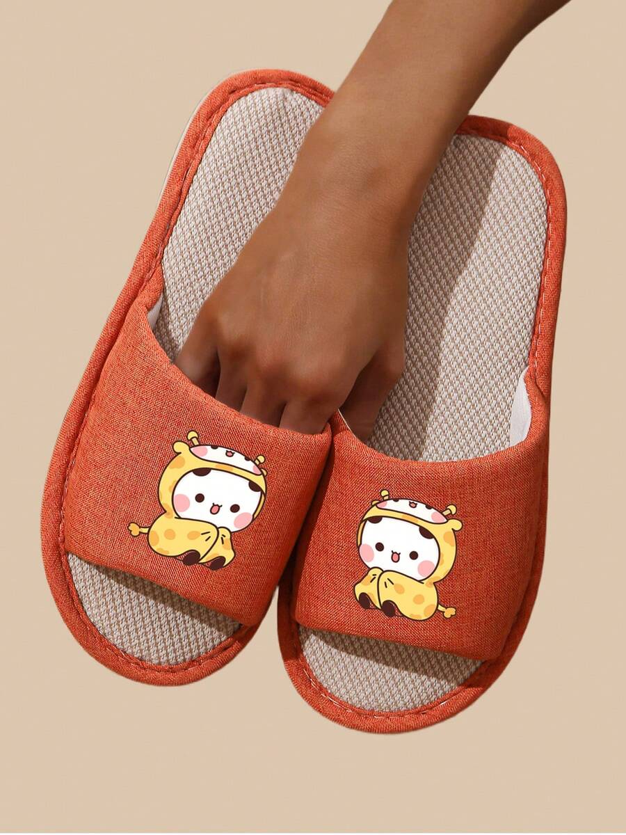 Linen Slippers, Spring & Autumn Household Daily Use Women Shoes, Open-Toe Solid Color Cute Woven Animal Open-Toe Slippers, Holiday Non-Slip Breathable Unisex Slippers - Orange - View 1