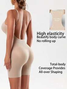 1pc Seamless Shapewear Shorts, Waist Training Tummy Control Butt Lifting Backless Shaper For Women Summer - Champagne - View 10