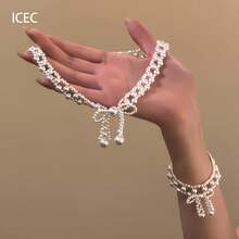 On-The-Run Princess Hollowed-Out Lace Pearl Necklace - French Elegant Cool Style, Luxury High-End Bow Clavicle Chain - Vòng tay ngọc trai hình nơ - Xem 1