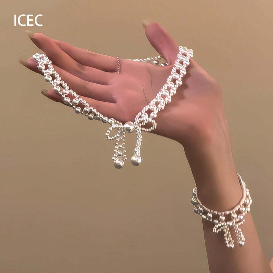 On-The-Run Princess Hollowed-Out Lace Pearl Necklace - French Elegant Cool Style, Luxury High-End Bow Clavicle Chain - Vòng tay ngọc trai hình nơ - Xem 1