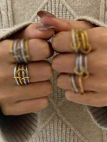 1 Piece Stainless Steel Stackable Plain Band Rings, Elegant Multi-Layer Rings, Titanium Steel Jewelry Accessories - Colorful - View 9