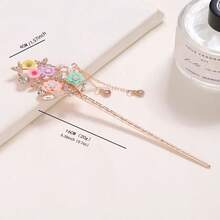 Vintage Flower Tassel Hairpin For Women, Rose Gold Rhinestone Pearl Hair Stick, Elegant Half-Up Bun Hair Accessory For Party Wedding, Chinese Style Hair Pin,Festival,Birthday - Multicolor - View 2