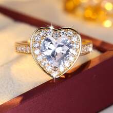 1 chiếc nhẫn hình trái tim tối giản đính đá Zirconia, thiết kế trang sức mạ vàng 18K, thích hợp để đeo hàng ngày. - nhẫn - Xem 4