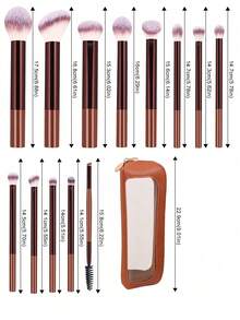 Bộ cọ trang điểm 13 món, cọ trang điểm cán dài, bộ cọ trang điểm màu nâu. - màu nâu - Xem 7