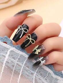 1 Box Of Gold & Silver Metal Cute Bow NailArt Decorations - Bow Design, Japanese-Style Nail Art Accessories, DIY Nail Salon,Nail Art Supplies, Nail Art Gems - Multicolor - View 3