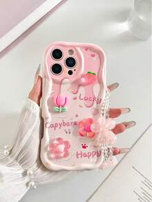 花卉裝飾手繪花朵手鍊奶油波浪印花保護手機殼，適用於 iPhone 17、17 Pro、17 Pro Max、16、16 Pro、15、15 Pro Max、13、14、11、12、XS、XR、7/8、7/8 Plus、SE2 - 彩色 - 查看 3