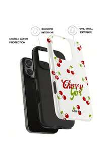 1 Piece Milky White Background With Cherry And Text Pattern Design Phone 17 Pro Max Case, Compatible With Phone 16 Pro Max, 15 Pro Max, 14 Pro Max, Korean Stylish And Interesting Phone Case, Also Fits 11/12/13/14/15/82 Pro Max Plus, Elegant Design Suitable For Both Men And Women, Ideal Gift For Girlfriend On Christmas, Valentine's Day, Easter, Wedding Season And Birthday - Multicolor - View 2