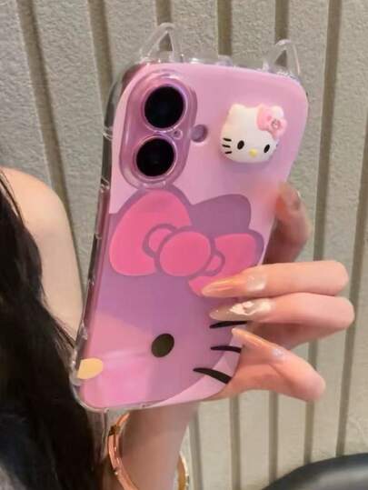 SANRIO 新款时尚3D猫咪造型手机壳，适用于 16 Pro Max，可爱猫耳设计，防震透明保护套，也适用于 15/14/13/12/11/XS Max/8 Plus，创意十足。