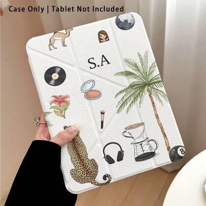 棕榈树、豹纹、黑胶唱片、骆驼、百合花和耳机图案亚克力水晶平板电脑保护壳，带支架，兼容三星 A9/A9+/S9/S9FE/A11/A11+/S11/S10 FE/S10 FE+/S10 Lite、A16 2025、Air 11/13、M3 2025、Mini 7 A17、Pro 2024、Air 11/13、M2 2024、Pro 11/13、M4 2024、Pro 12.9、7/8/9 代、10.2、10 代、10.9、Air 4/5/6/7/8、10.9、Pro 11、4/5/6 代、Mini 6、SE 11、荣耀、Matepad SE 11。