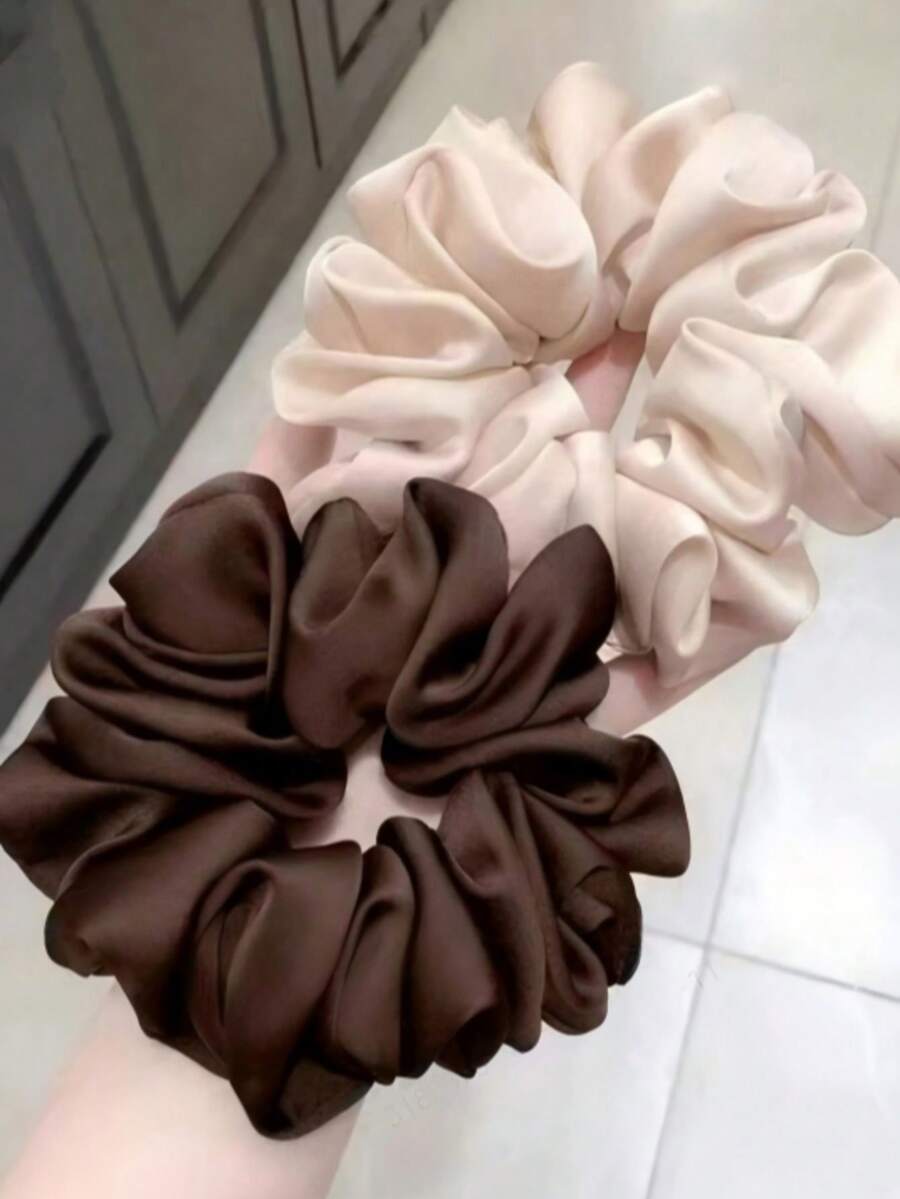 2 Oversized Satin French Large Circle French Temperament Solid Color French Hair Ties,Festival,Party - Multicolor - View 1