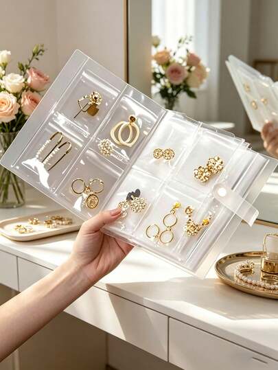 1 Album đựng trang sức trong mờ, có thể tái sử dụng, hộp đựng đồ nhỏ, túi/hộp đựng trang sức bằng nhựa đa năng di động - 84/160 ngăn trong suốt, túi có khóa kéo chống oxy hóa, hộp trưng bày dung tích lớn, có thể đựng bông tai, nhẫn, dây chuyền, hộp đựng đồ du lịch.