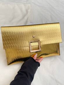 2026 Spring New Arrival Minimalist Luxury Small Square Bag, Fashion Lock Closure Clutch Envelope Bag, Versatile - Gold - View 7