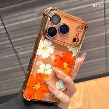 オレンジフラワー  17 16 15 14 13 12 Pro XS Plus Max対応 四隅電気メッキエアバッグ耐衝撃性スマホケース スタイリッシュでなデザイン 複数の色が利用可能 クラシックな保護するカバー - ブラック - チェックする 3